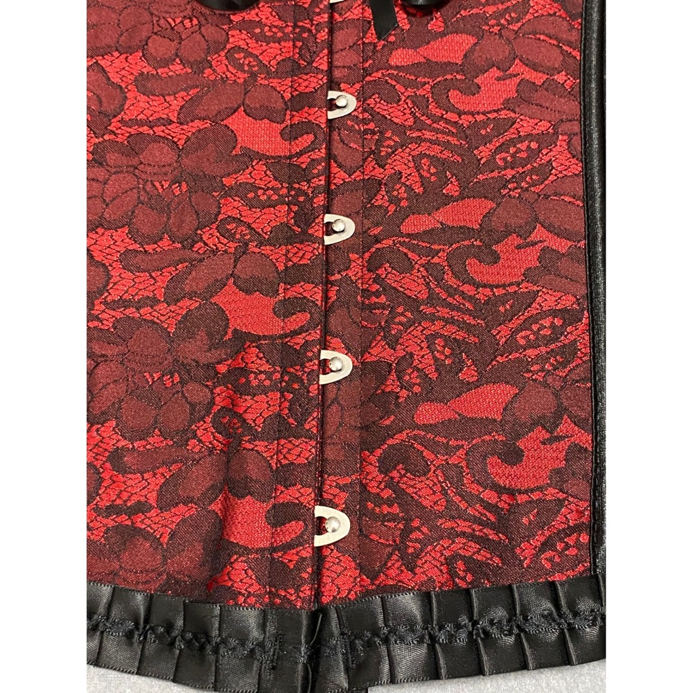 Red Black Floral Lace Boned Corset Top Gothic Steampunk Lace Up Back XL-2XL - Picture 8 of 12